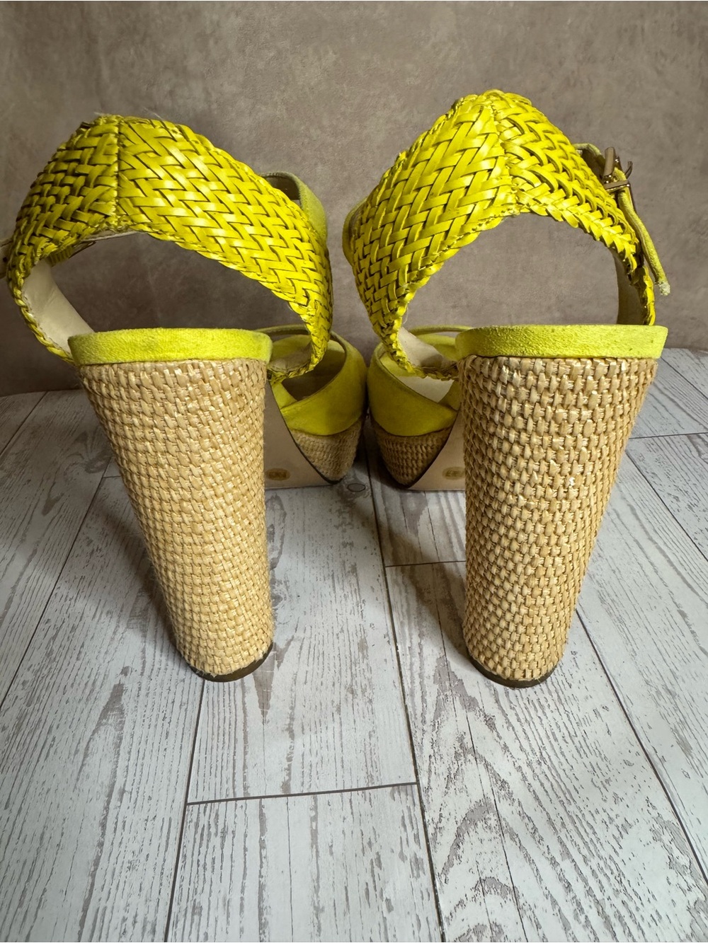 Jessica Simpson Neon Yellow Platform Ankle-Strap Sandals with Woven Platform - Picture 4 of 6